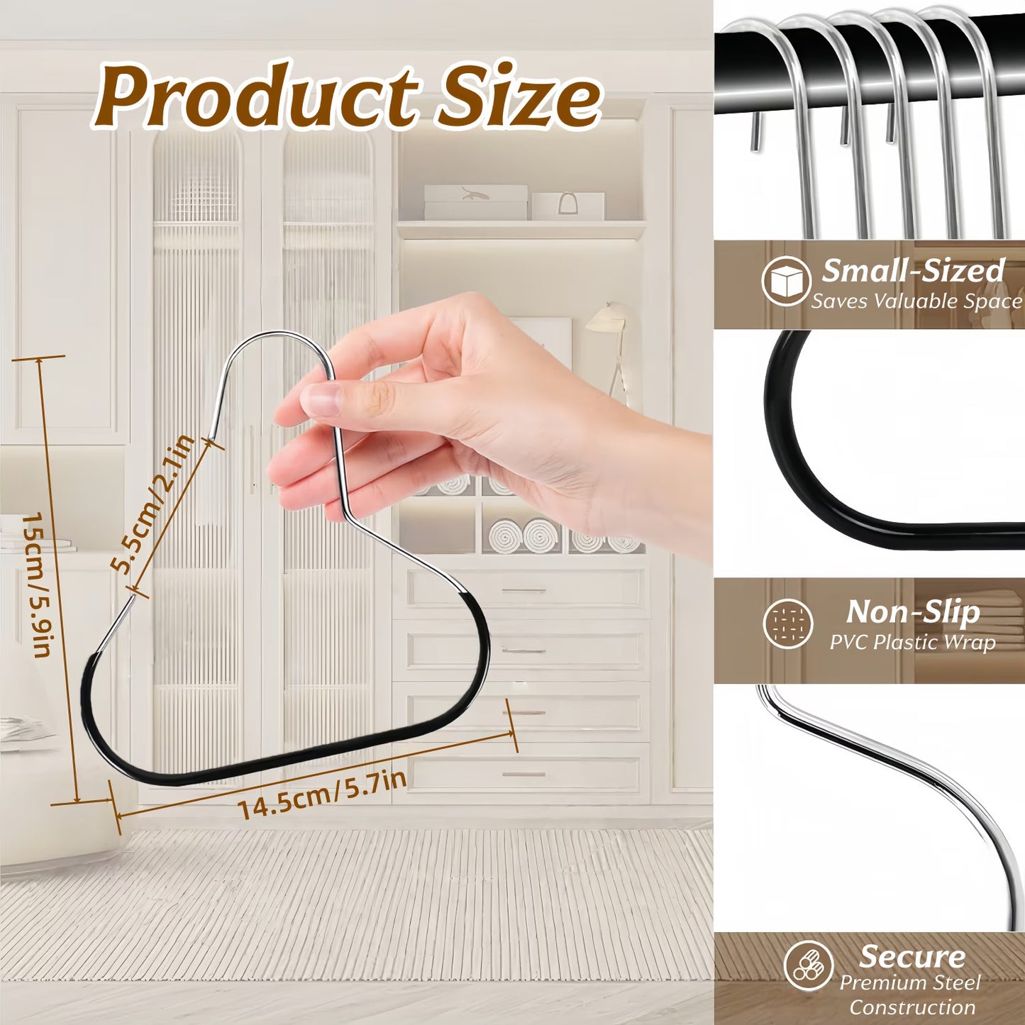 14 Pack Hat Hanger for Closet, Hat Organizer for Baseball Caps, Stainless Steel Space-Saving Hat Rack for Caps, Belts, Scarves & Bags, White & Black