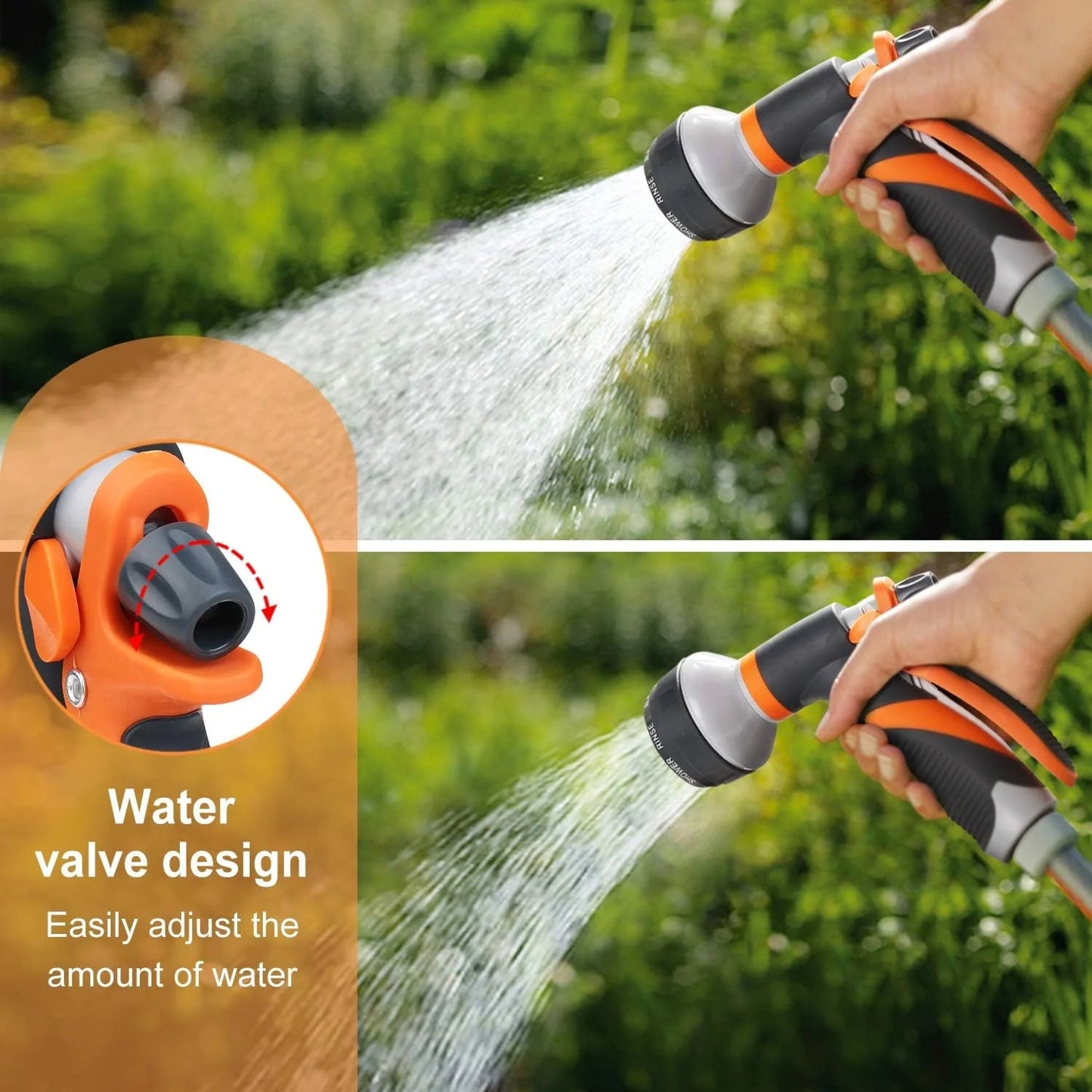 2 Pack Garden Hose Nozzle, Heavy Duty Water Hose Nozzle with 8 Spray Patterns, High Pressure Hose Sprayer with Flow Control for Flowers, Lawn, Car Wash and Pet Bath