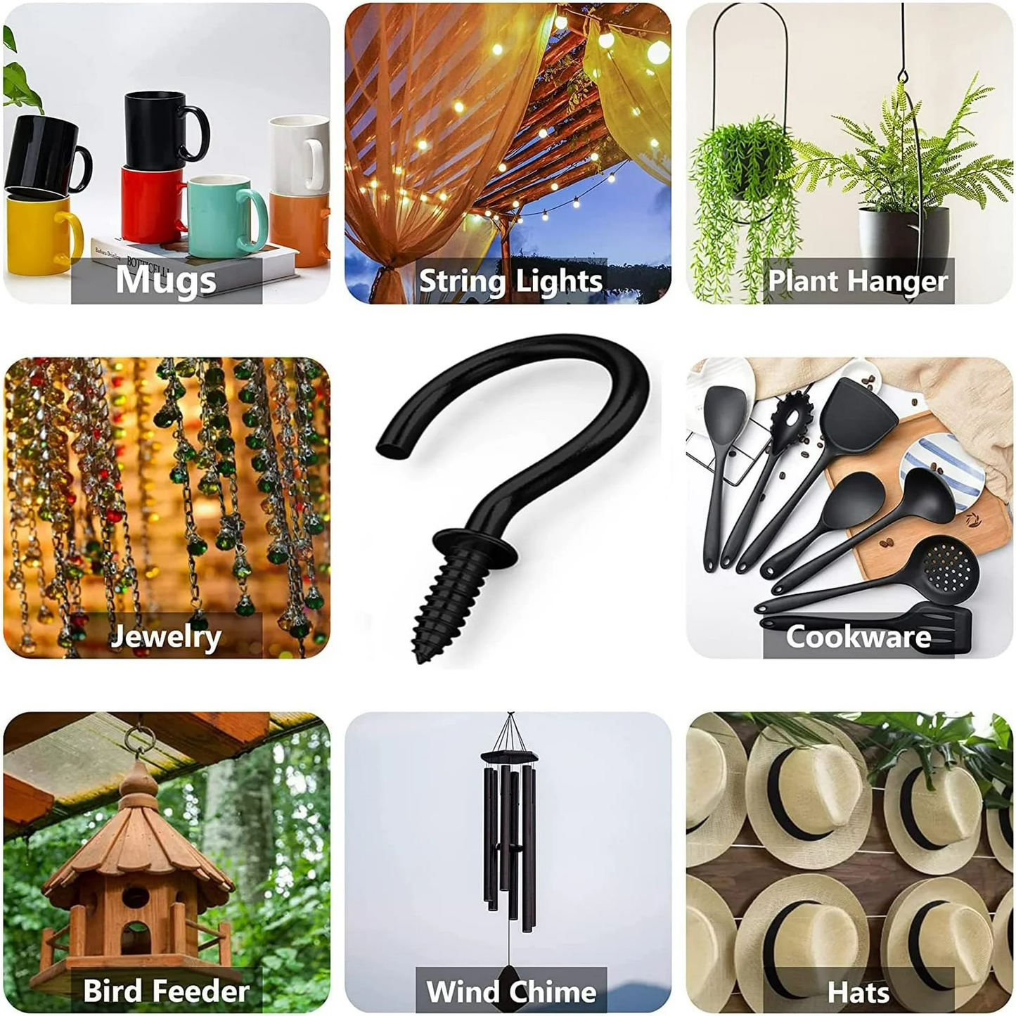 2 Sizes 150 Pcs Screw Hooks Kit,Ceiling Hooks,Hanger Hooks Outdoor Plant Hooks for Outdoor Ceiling Hooks for Hanging,Screw-in Cup Hooks Kit,Black