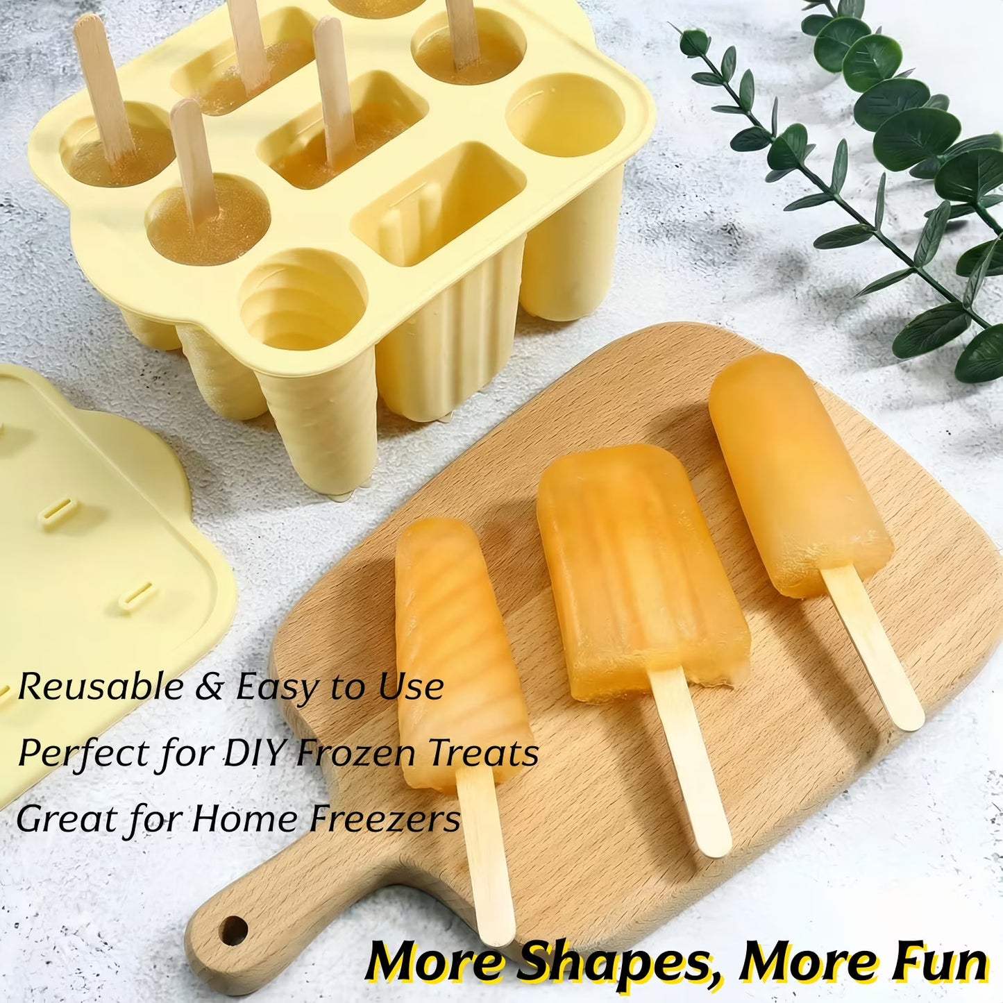 ChrumpTon Silicone Ice Pop Mold Set with 50 Sticks, 50 Bags & Brush, BPA Free Easy Release Ice Cream Molds for Homemade Treats, Yellow