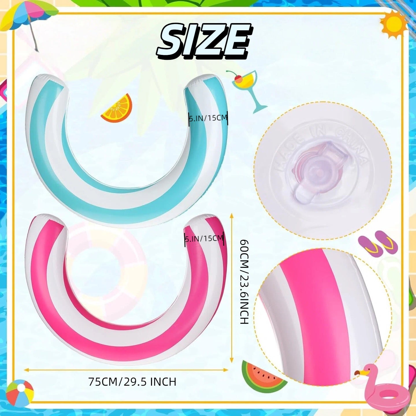 2 Pack Pool Noodles, Curved Inflatable Pool Noodle, Striped Inflatable Pool Floats, Pool Floats Adult for Swimming Pool, Lake, Beach, 29.5 in, Blue and Pink