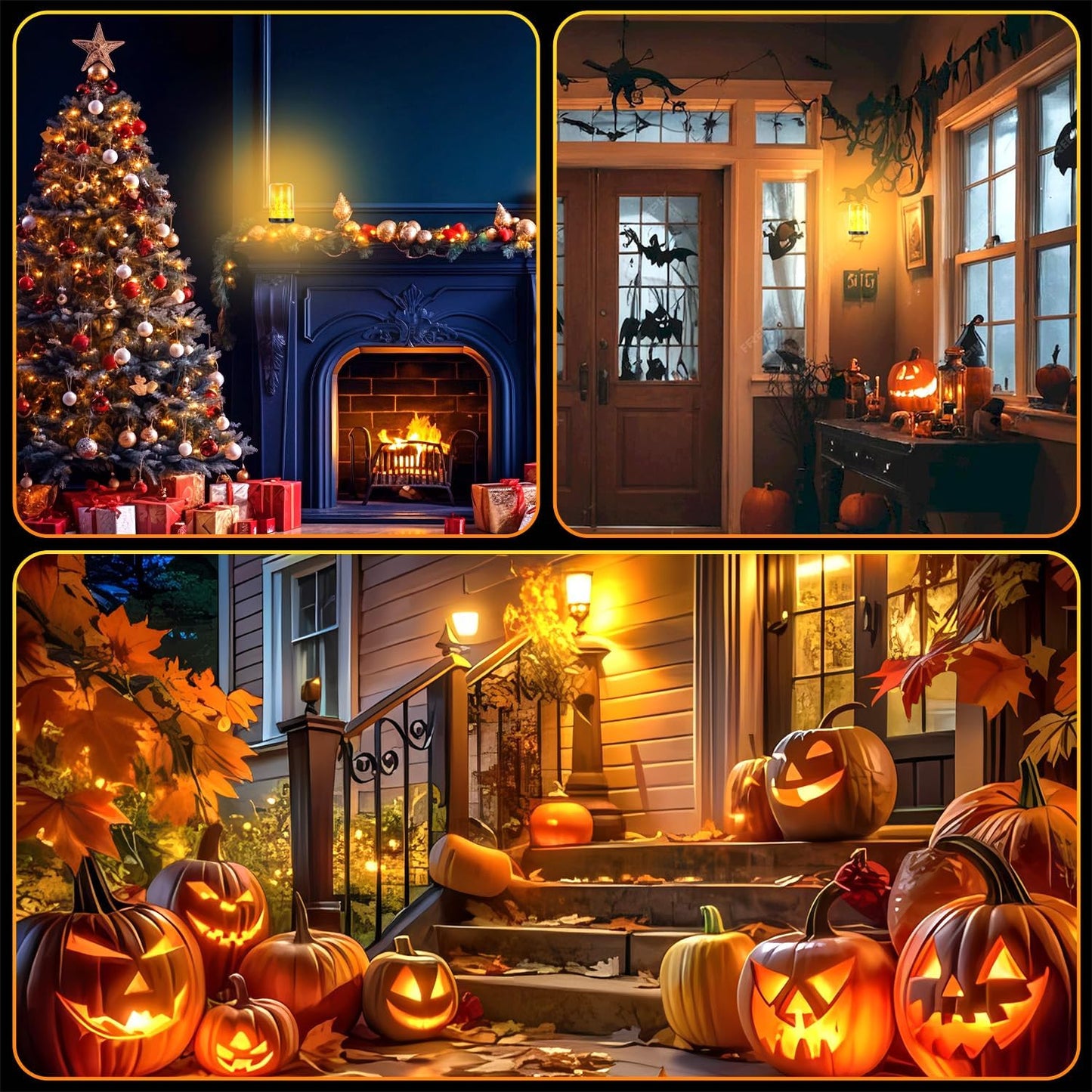 Flame Bulbs,4 Modes Flame LED Bulbs,E27 Base Fire Lamp For Halloween,Christmas Decorations,Party,Outdoor,Indoor,Home Decor Yellow,6 Pack