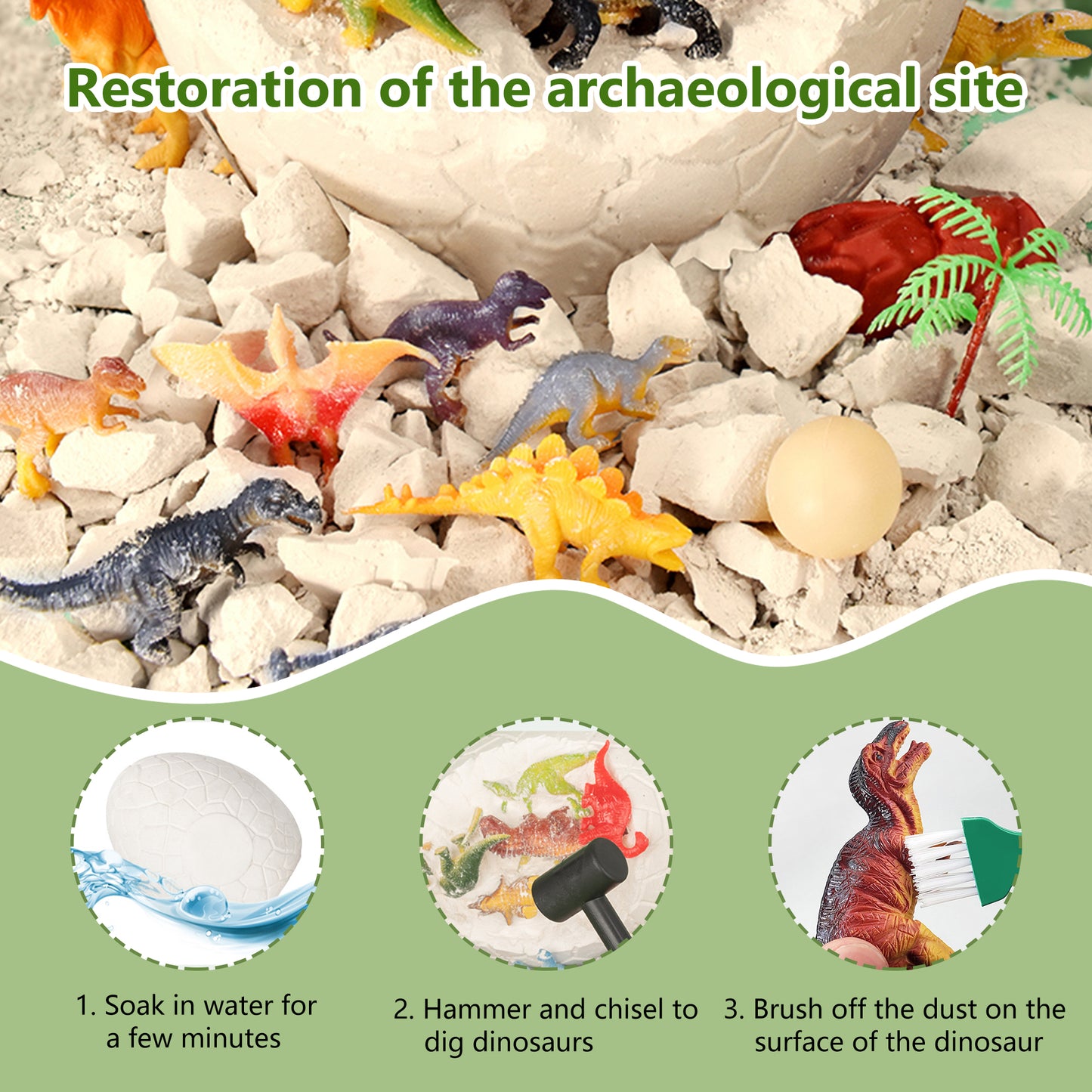 Dino Egg Dig Kit,Fossilized Dinosaur Egg,Dig 2 Big Dinosaur Eggs,Educational Science Dinosaurs Toys for Kids 8-12,Gifts for Boys & Girls