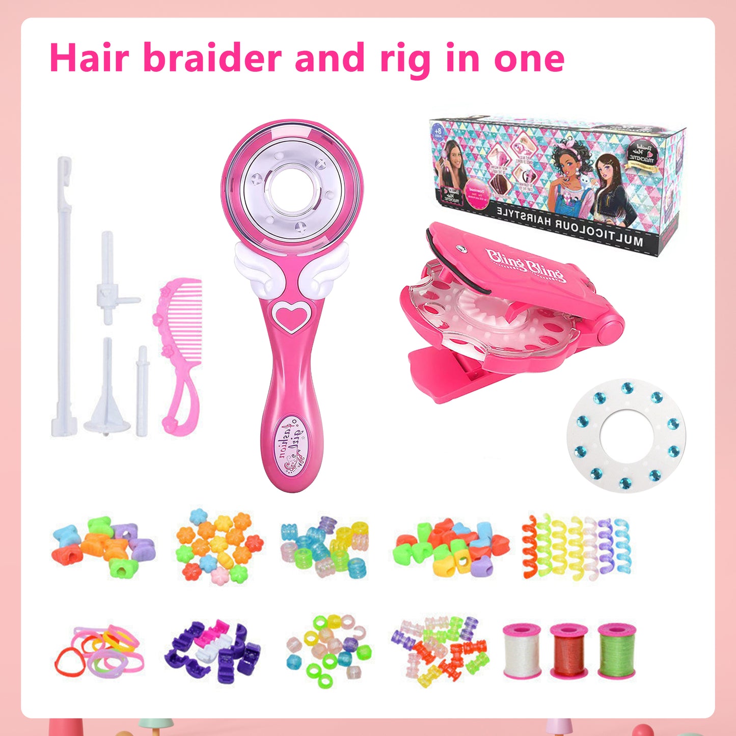 Automatic Hair Braider and Hair Gem Stamper Hair Styling Set,Braiding Tool with Hair Gem,Create Unique Styles for Every Type of Hair,The Perfect Gift for Girls