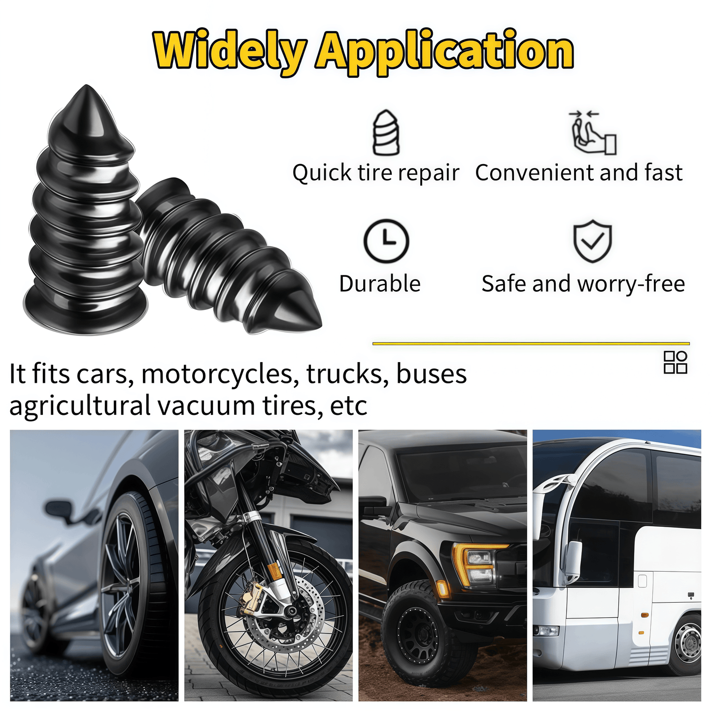 100 Pcs Tire Repair Rubber Nail Kit, Spiral Rubber Tire Plugs, Vacuum Tire Repair Kit with Screwdriver, Tire Plug Kit Fast Self-Service Tool for Car, Truck, Motorcycle, Tractor Tire Puncture Repair