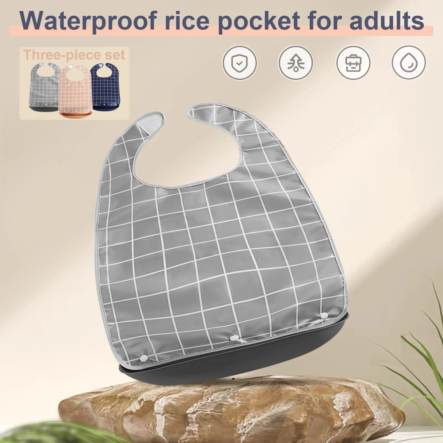 Adult Bibs for Men Women Pack of 3,Reusable Bibs for Elderly Eating with Crumb Catcher,Adjustable and Washable