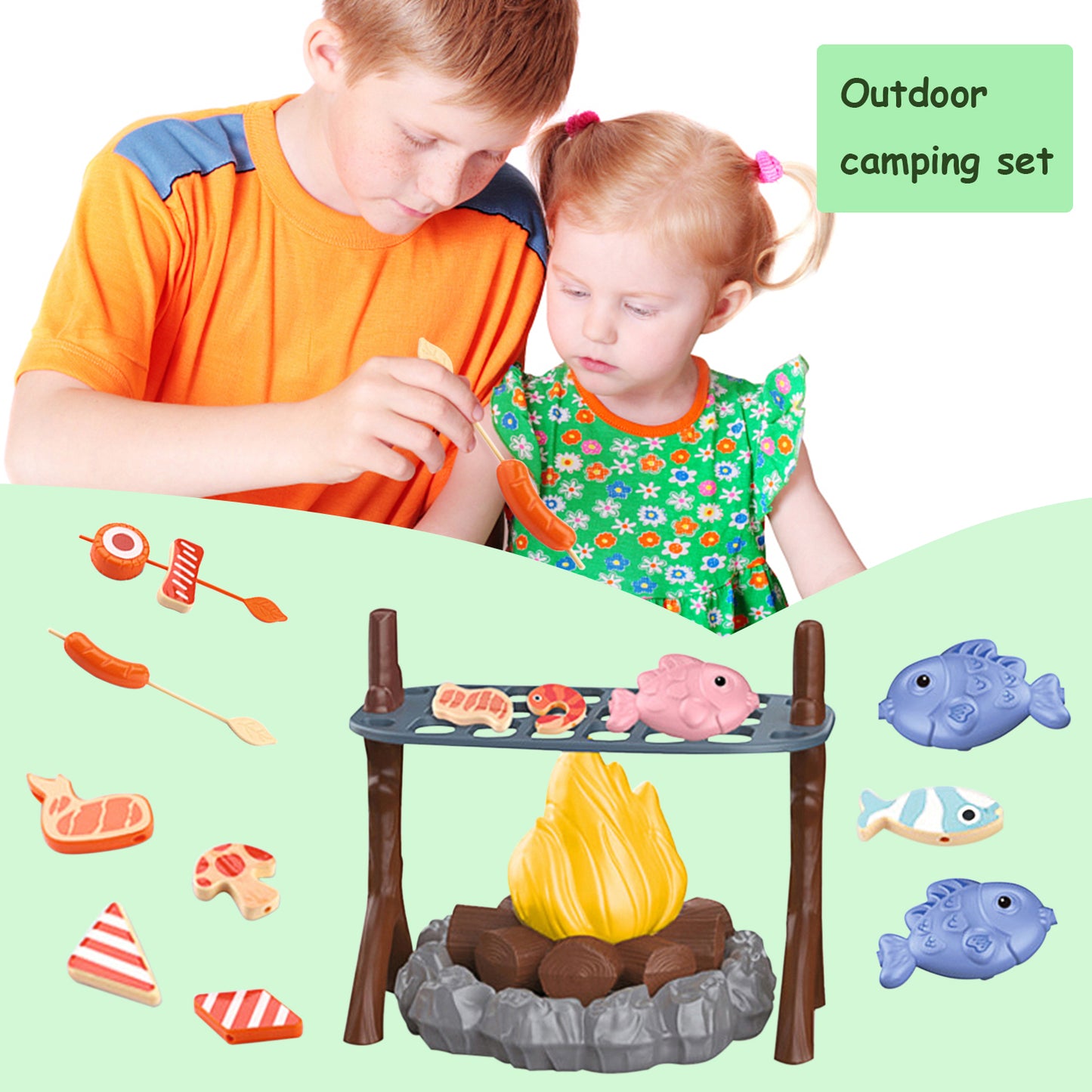 Kids Toy Campfire Set,Pretend Campfire Barbecue Camping Set,Fake Campfire with Lights and Sounds,Indoor Outdoor Camping Toys for Kids Age 3-8
