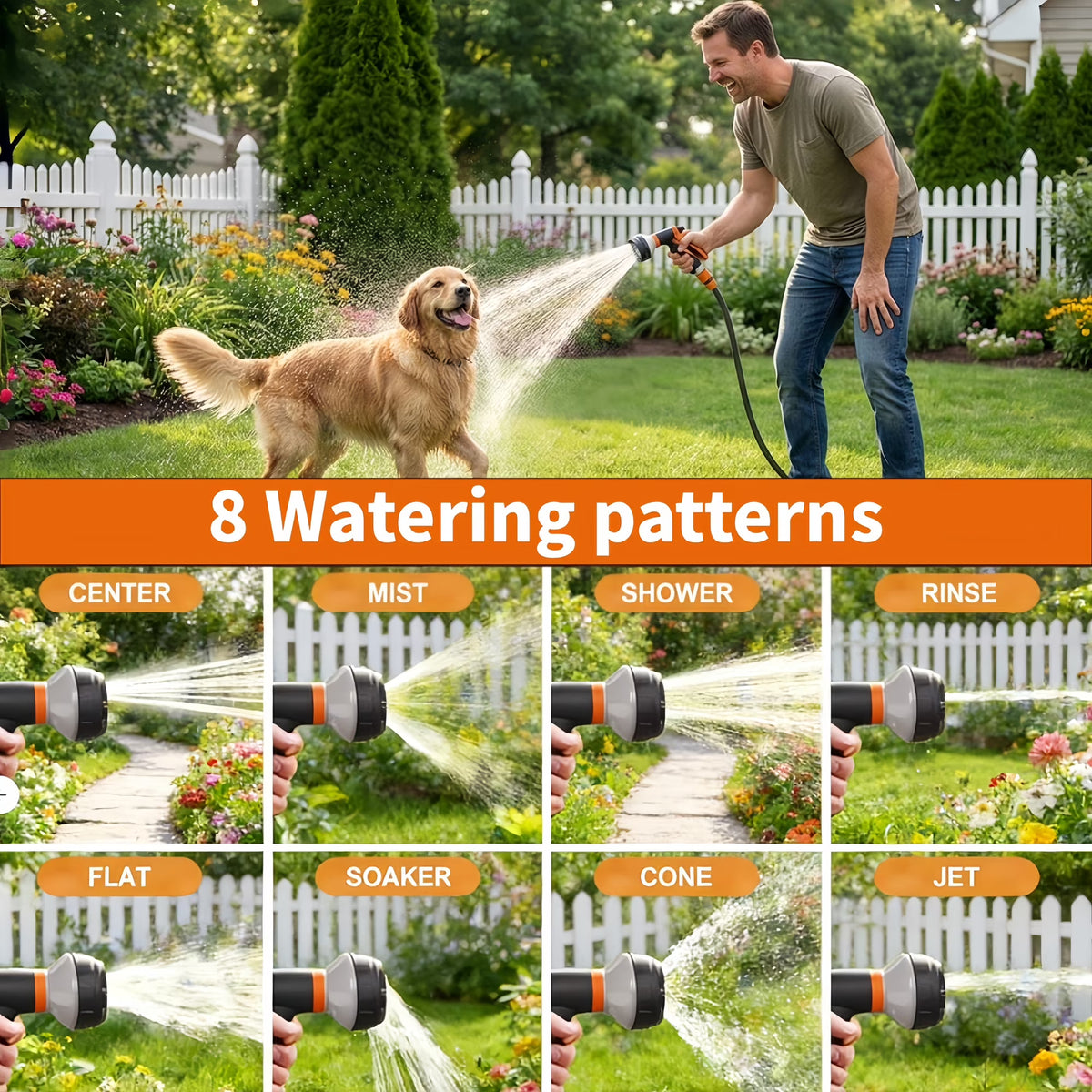 PENDALI Garden Hose Nozzle 2 Pack, Heavy Duty Water Hose Nozzle, 8 Spray Patterns, High Pressure Hose Sprayer with Flow Control for Lawn and Car Wash
