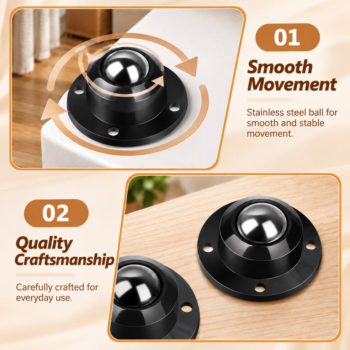 ChrumpTon 8 Pack Self-Adhesive Caster Wheels, 1" Mini Swivel Rollers, 360° Rotating Furniture Movers for Small Appliances, Storage Bins, Trash Cans & More (Black)