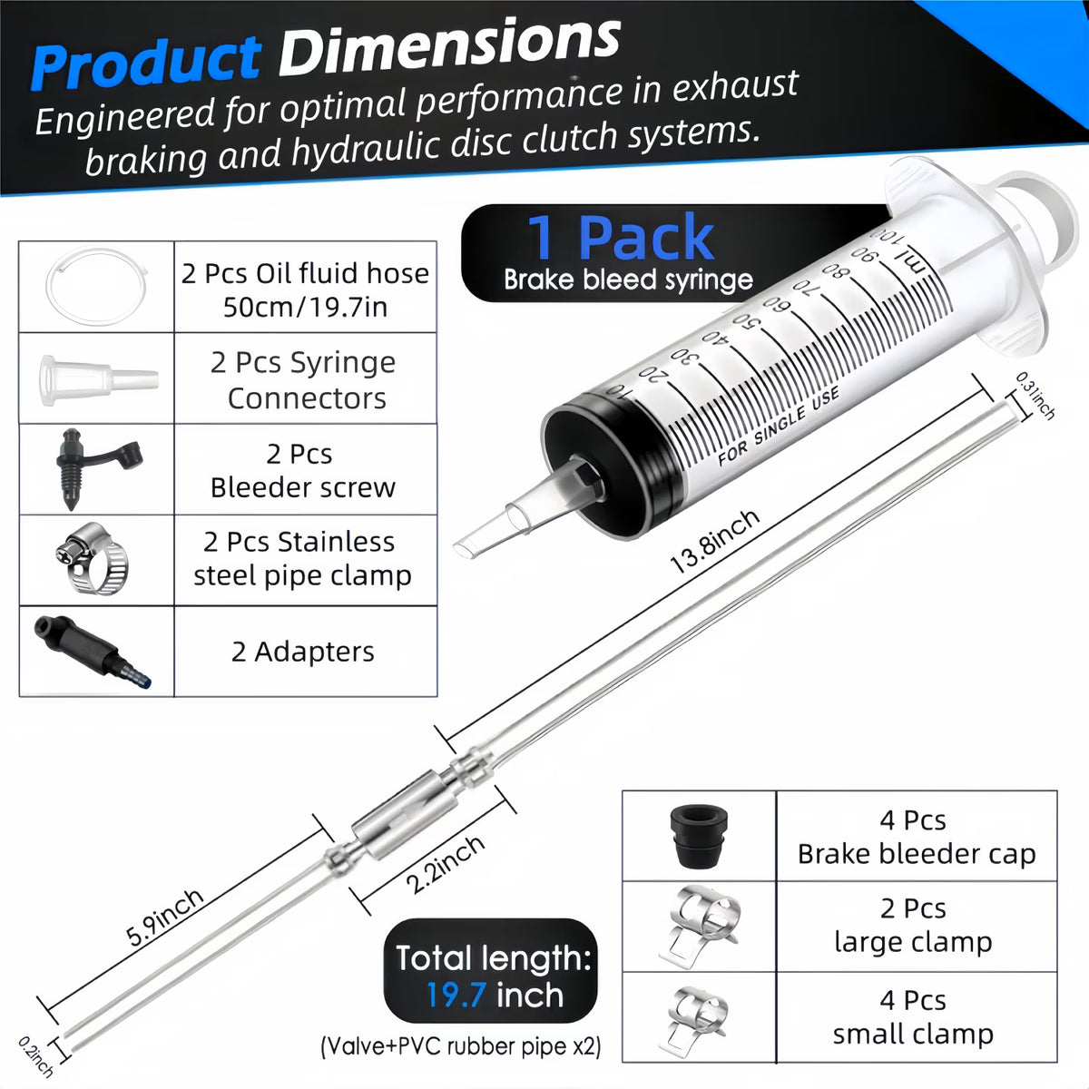 Brake Bleeder Kit with 2 Sets of One-Way Check Valve Brake Bleeder Hoses - for Motorcycle Brake System Repair & Maintenance