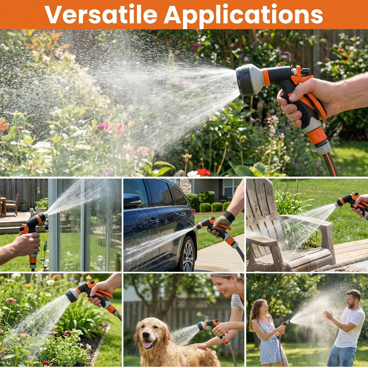 PENDALI Garden Hose Nozzle 2 Pack, Heavy Duty Water Hose Nozzle, 8 Spray Patterns, High Pressure Hose Sprayer with Flow Control for Lawn and Car Wash