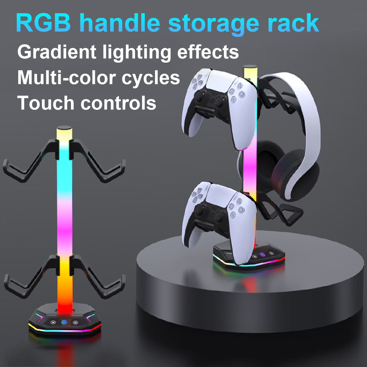 RGB Controller Holder,Gaming Headset and Controller Stand with 2 USB Ports & 10 Light Modes,Headphone and Gamepad Holder,Suitable for Most Headsets,Ideal Gamer Gift