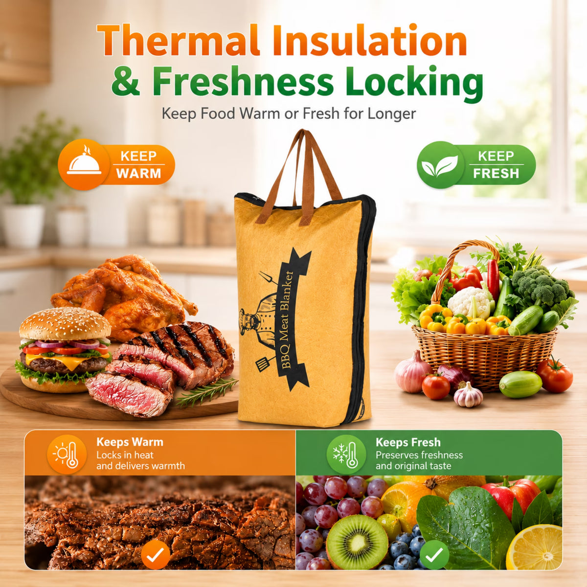 ChrumpTon 21 Inch BBQ Blanket for Resting Meat, 5-Layer Insulated Brisket Resting Bag with Wide Mouth Zipper, Reusable Smoker Meat Resting Blanket for Brisket, Ribs, Pork Shoulder & Turkey