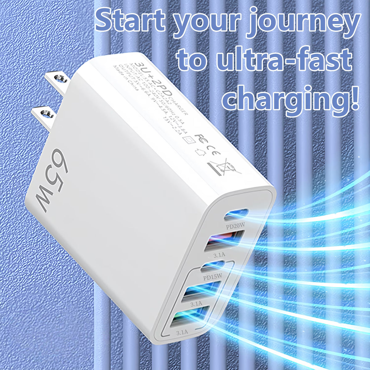 QINIUXO USB C Charger Block, Fast Wall Charger, 5-Port Phone Charger with Type C Fast Charging, Compatible with Phones, Tablets & More, Home, Office & Travel Use, White (2-Pack)