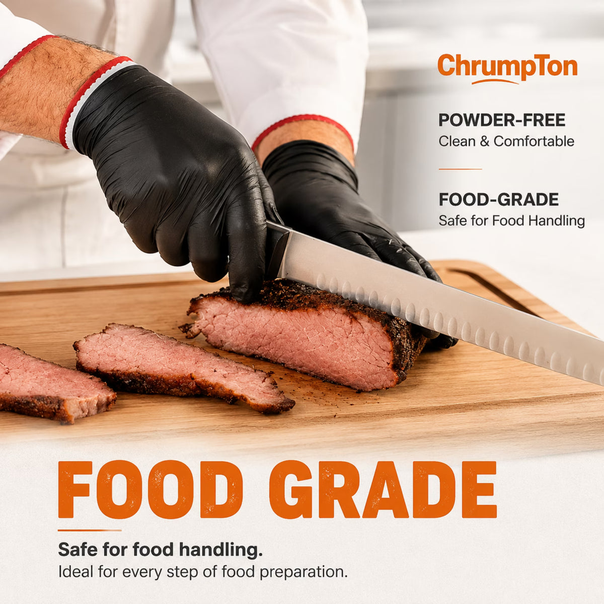 ChrumpTon BBQ Gloves for Grilling, Heat Resistant, for Barbecue Smoker, Cooking Hot Meat, Non-Slip Grip - Black Large