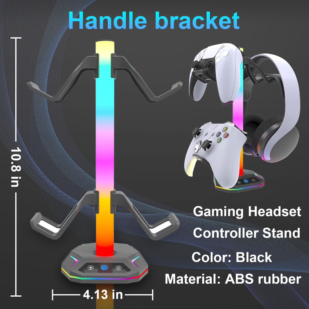 RGB Controller Holder,Gaming Headset and Controller Stand with 2 USB Ports & 10 Light Modes,Headphone and Gamepad Holder,Suitable for Most Headsets,Ideal Gamer Gift