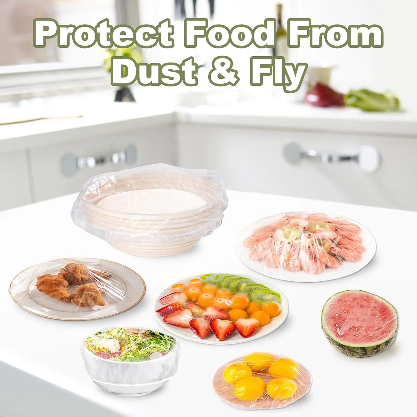 ChrumpTon 300Pcs Plastic Bowl Covers, Disposable Elastic Stretch Food Covers, Two Sizes, Fits Bowls up to 8" & 13", Food Storage, Bread Proofing, Kitchen and Outdoor Use