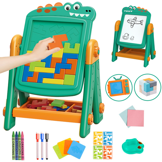Art Easel for Kids,Kids Blackboard,3-in-1 Easel for Kids Ages 4-8,Double-sided Adjustable Standing Easel,Art Gifts and Educational Toys for Kids,Green