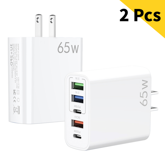 USB C Wall Charger,65W Fast Charger 2 Pcs,6 Port Power Adapter,Suitable for Multi-model Mobile Phones,Tablets,Computers