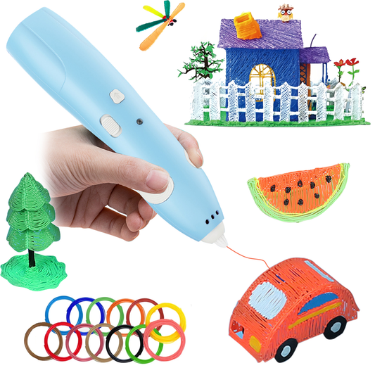 3D Pen Set for Kids,Kids Blue Wireless 3d Printing Pen with 13 3D Pen Filaments,Two-speed Adjustable,Home & School Art Activity Set,Educational Toy for Boys & Girls Ages 6+