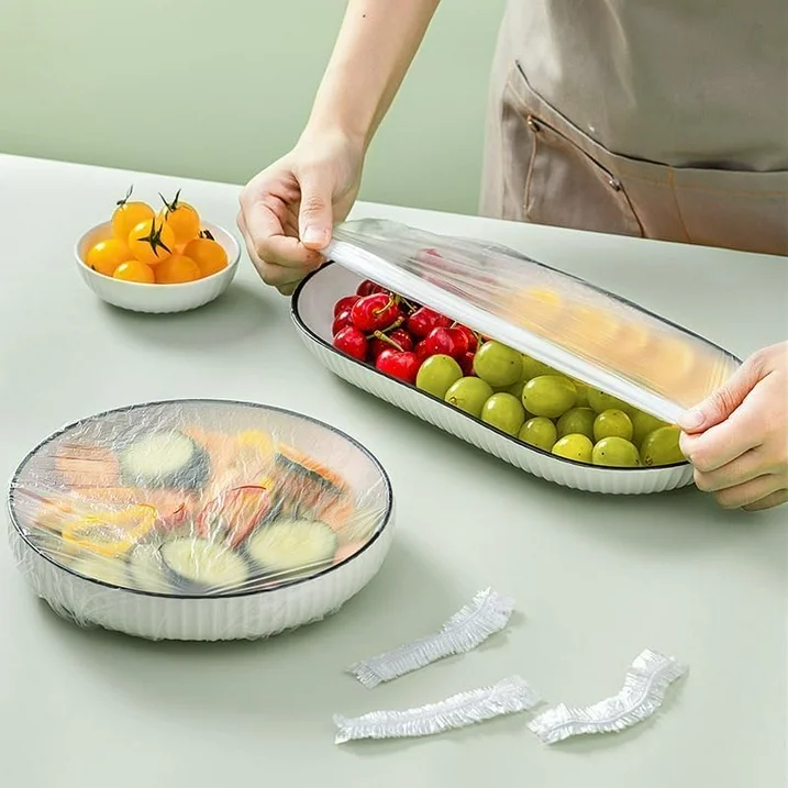 ChrumpTon 300Pcs Plastic Bowl Covers, Disposable Elastic Stretch Food Covers, Two Sizes, Fits Bowls up to 8" & 13", Food Storage, Bread Proofing, Kitchen and Outdoor Use