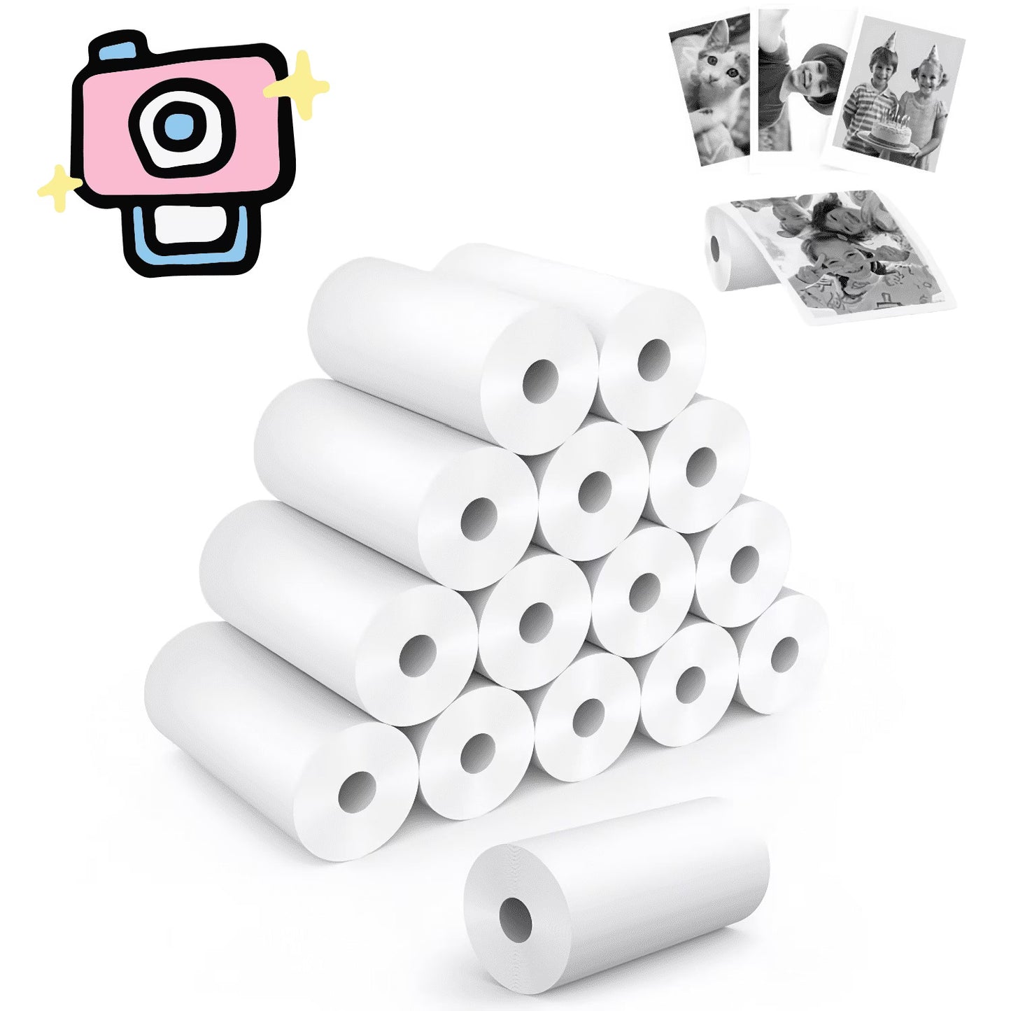 15 Rolls Instant Camera Refill Print Paper,HD Printing Thermal Print Paper,Instant Print Camera Paper Rolls,Compatible with Most Instant Print Cameras, White (57x25mm)