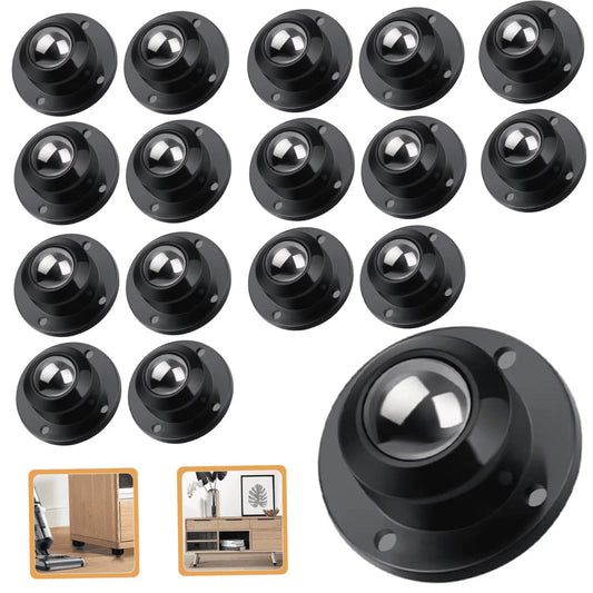 16 Pcs Self Adhesive Caster Wheels, 360° Swivel Mini Rolling Wheels for Small Appliances, Furniture, Storage Bins & Trash Cans, Black