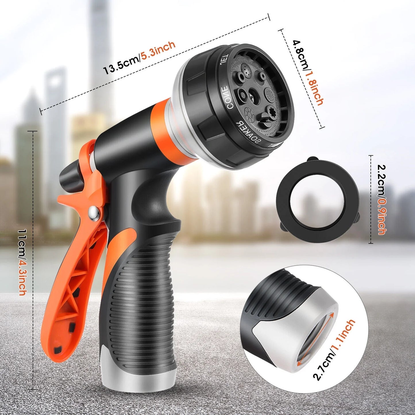 2 Pack Garden Hose Nozzle, Heavy Duty Water Hose Nozzle with 8 Spray Patterns, High Pressure Hose Sprayer with Flow Control for Flowers, Lawn, Car Wash and Pet Bath