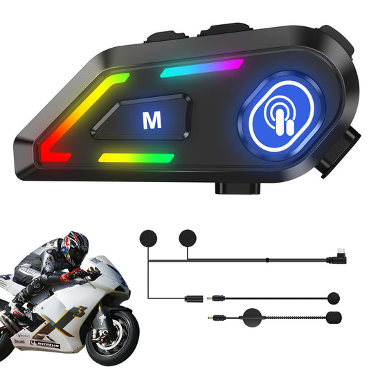 Colorful LED light Motorcycle Headset,Motorcycle Headphones,High Battery Life,Automatic Answer,Call Music Control,Intelligent Noise,Compatible with All Helmets