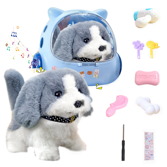 12 Pcs Walking Puppy Toy for Kids,Toy Dog That Walks and Barks,Grey and White Teddy dog,Best Plush Dog Toy Gifts for Kids 3 4 5 6+ Year Old