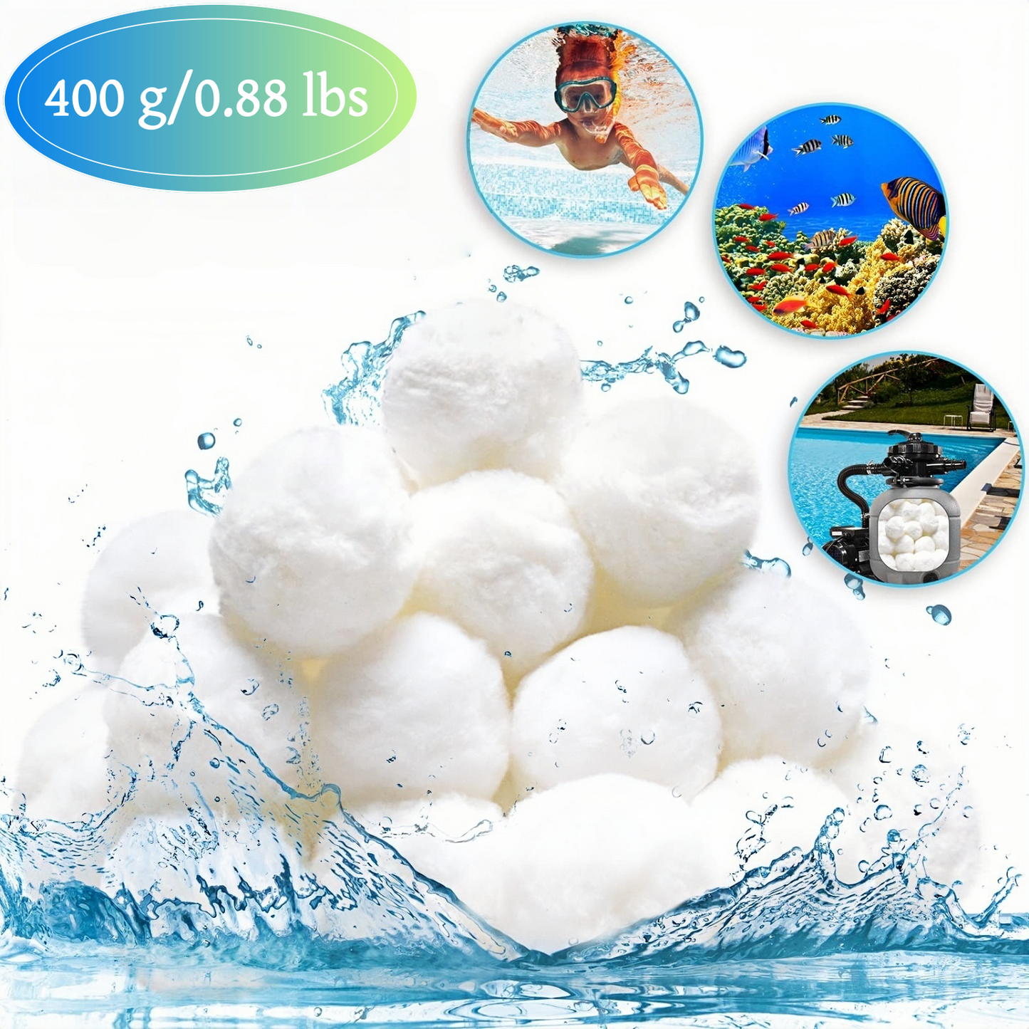 0.88 lbs Pool Filter Balls for Sand Filter, Reusable White Fiber Filter Media Balls, Replace Pool Filter Sand for Aquarium Tank, Pools Sand Filter Systems