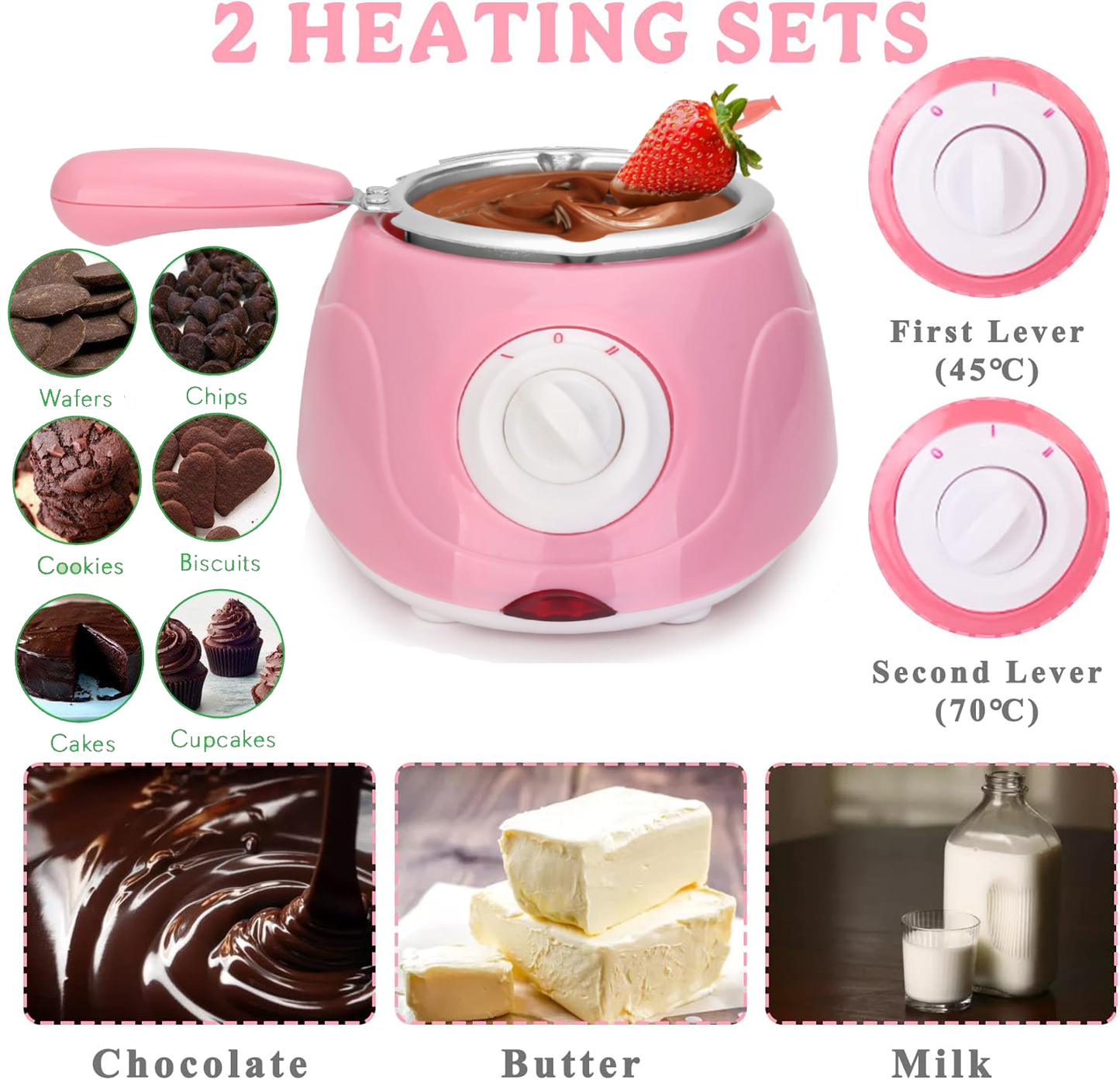 Mini Chocolate Melting Pot, Fondue Fountain, Warmer Machine for Milk,Cheese, Butter, Candy