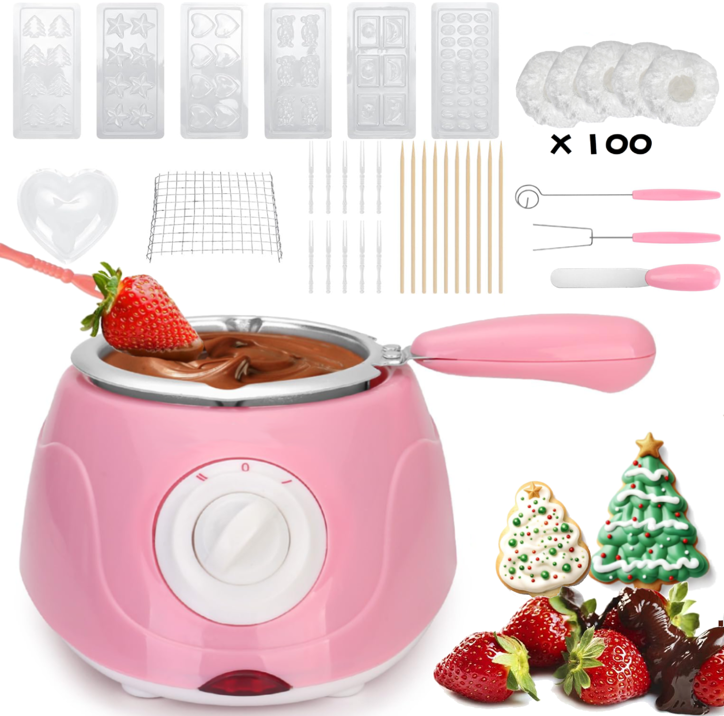 Chocolate Fondue Pot,Luxury Electric Chocolate Melting Pot Set With Fork and Model Tool,Melt,Warm Caramel,Cheese,Sauce,Romantic Date,Fun Birthday Gift
