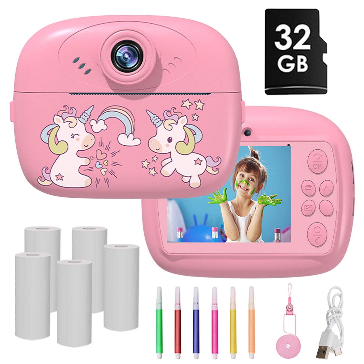 QINIUXO Instant Print Camera,HD Digital Camera,Pink Camera,Christmas Gift