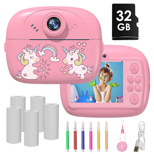 QINIUXO Instant Print Camera,HD Digital Camera,Pink Camera,Christmas Gift