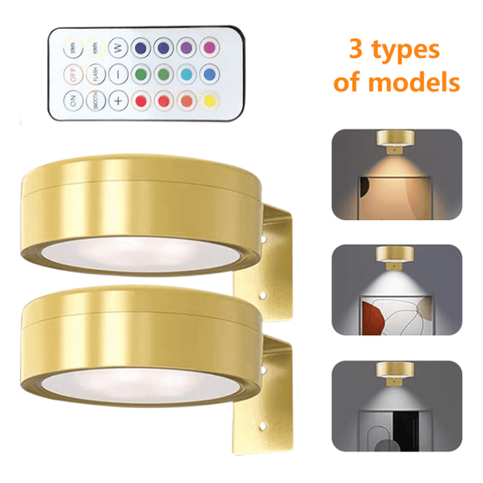 2 Pack Battery Operated Picture Light,3 Modes Picture Lights,Remote Dimmable and Timer,LED Painting Light for Pictures Photo Frame Portrait,6 LED Per Piece,4.72 in,Gold