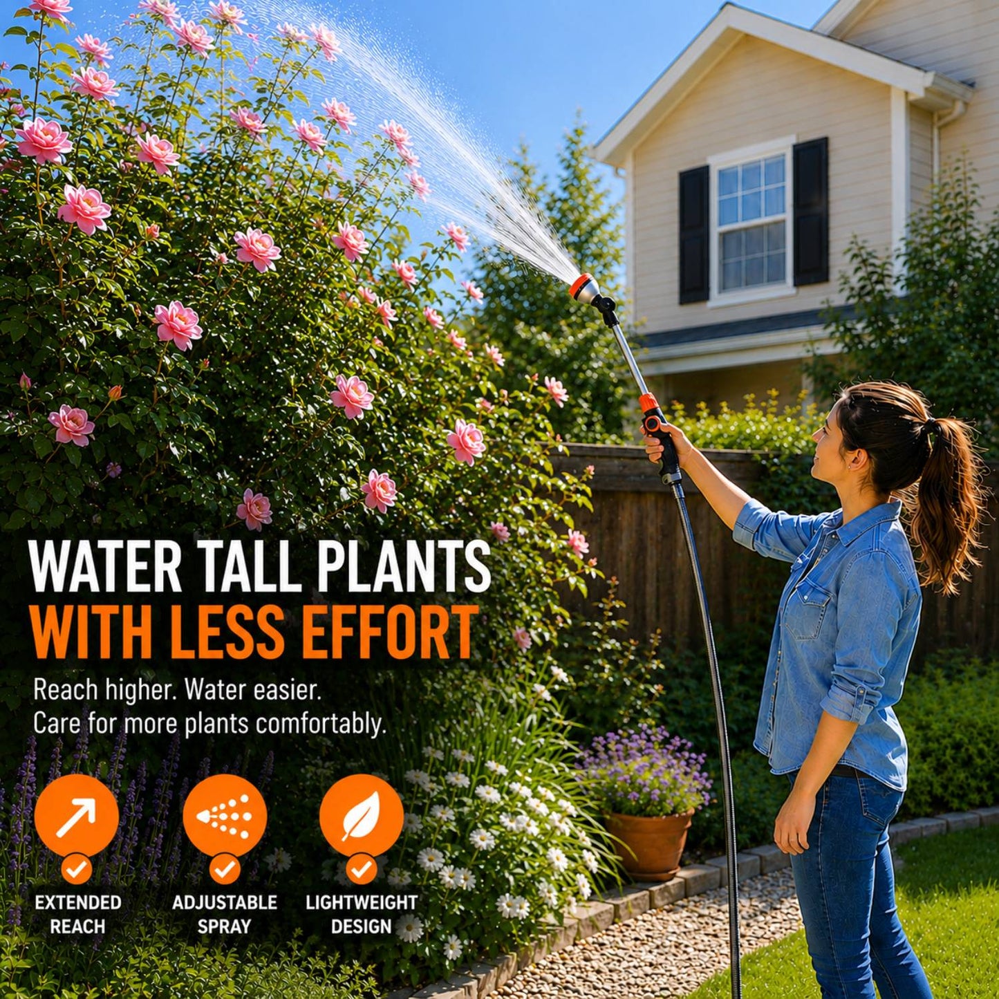Garden Hose Nozzle, Hose Nozzle with 180° Rotating Head, Heavy Duty Metal Watering Wand, Pressure Nozzle with 8 Spray Patterns and Flow Control, Garden Tools Perfect for Hanging Baskets, Shrubs