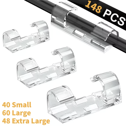 148 Pcs Adhesive Cable Clips & String Lights Clips,Wall Wire Clips 40 Small,60 Large,48 Extra Large,Strong Clear Cord Organizer Cable Management Under Desk,Car,PC,Christmas Light Indoor Outdoor