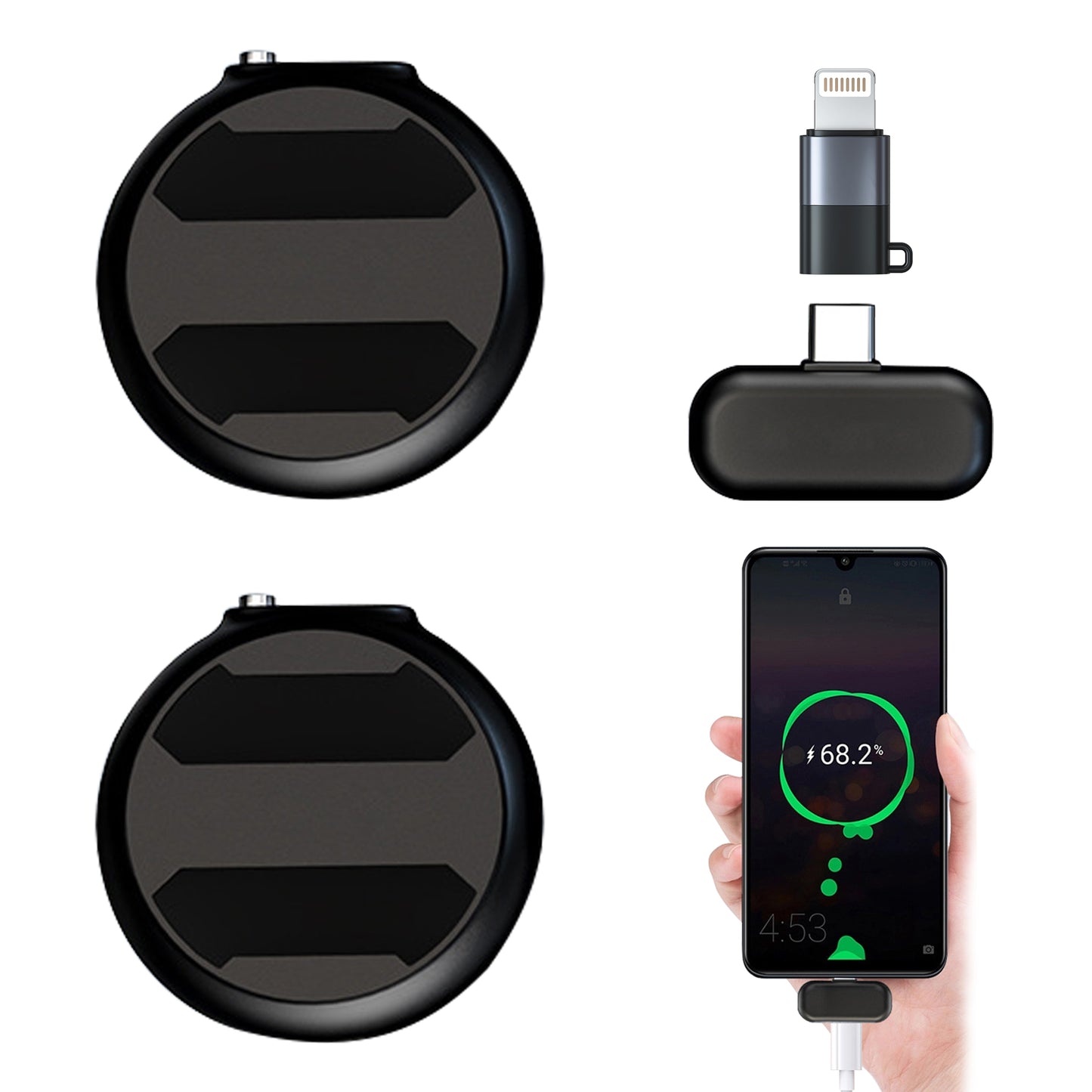 2 Pack Round Wireless Microphone for All Models of Mobile Phones,Noise Reduction Lapel Wireless Phone Mics for Recording and Video,Clip on Mic