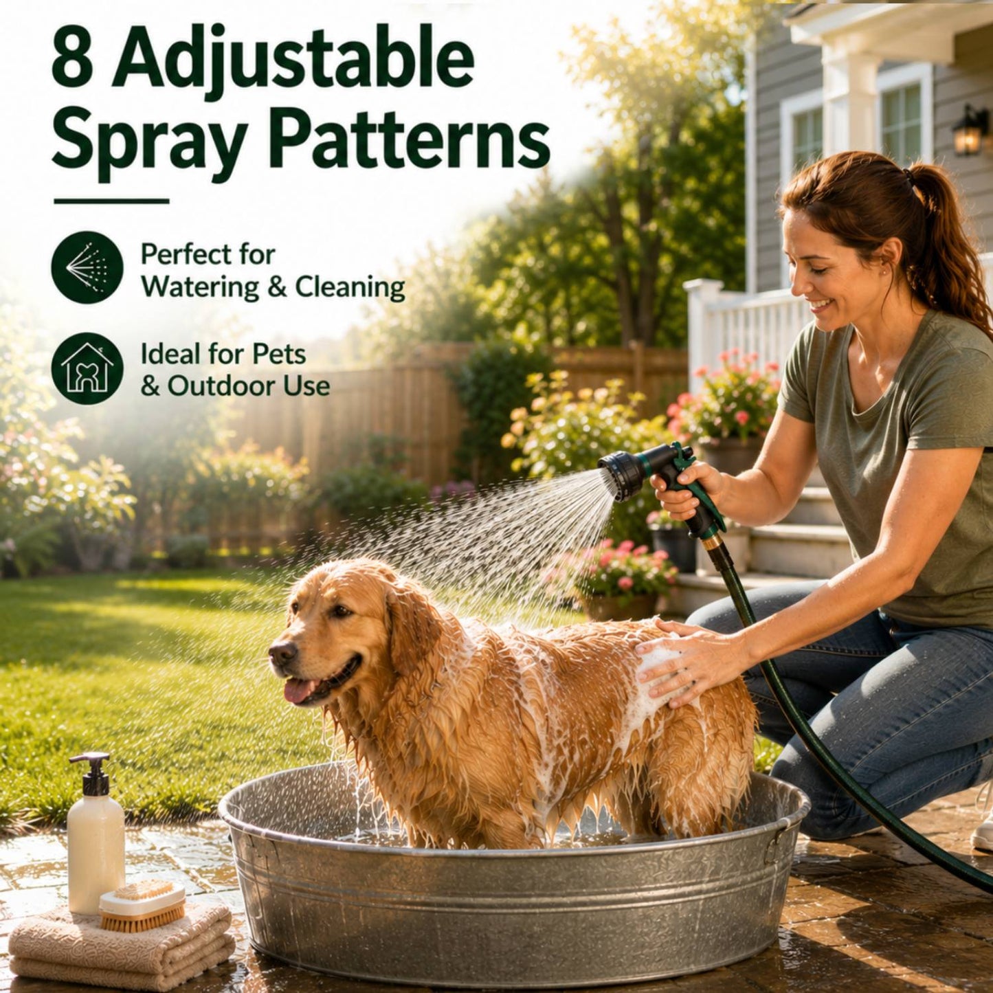 2 Pack Garden Hose Nozzle, Heavy Duty Water Hose Nozzle with 8 Spray Patterns, High Pressure Hose Sprayer with Flow Control for Flowers, Lawn, Car Wash and Pet Bath