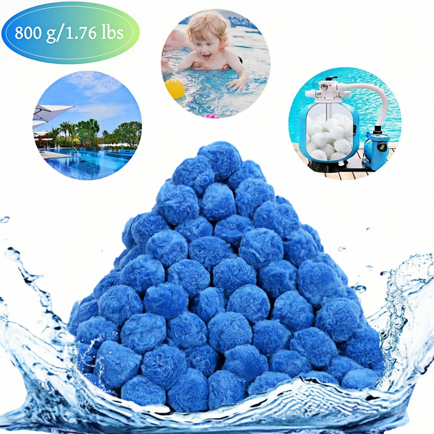1.76 lbs Pool Filter Balls for Sand Filter, Reusable Blue Fiber Filter Media Balls, Replace Pool Filter Sand for Aquarium Tank, Pool Sand Filter Systems