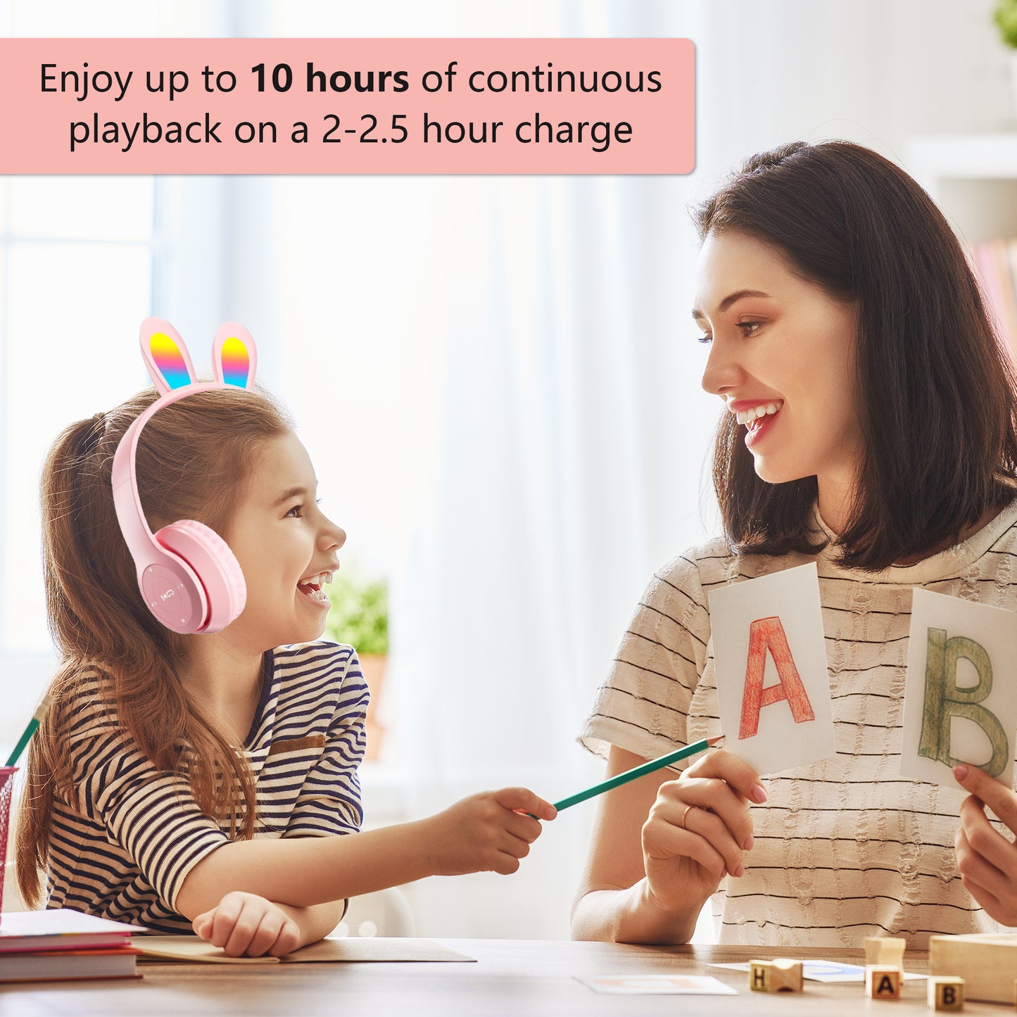 Wireless Headphones for Kids,2 Pack Rabbit Ear Bluetooth Over Ear Headphones with Microphone for Mobile Phones,Tablets,Computers,for Girls Boys