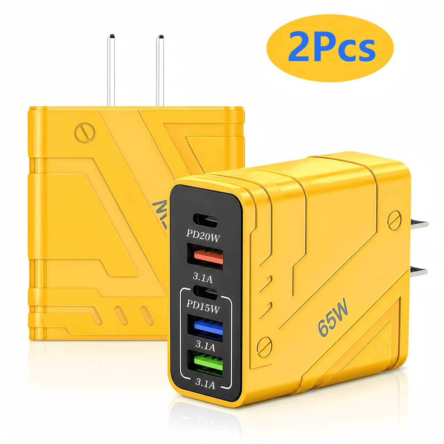 QINIUXO USB C Charger Block, 2 Pcs USB C Adapter, 5-Port Wall Charger, Fast Charging Block, Type C Brick Chargers for Various Types of Mobile Phones, Yellow