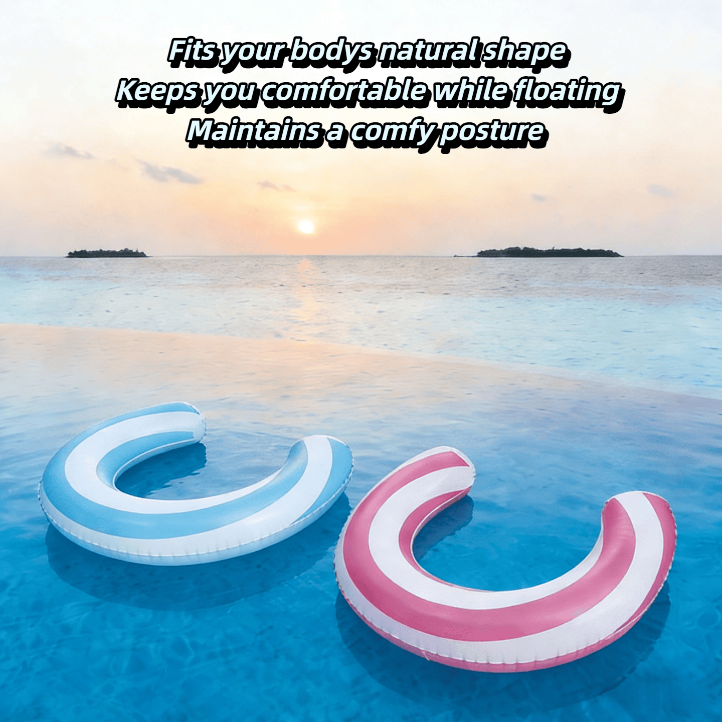 2 Pack Pool Noodles, Curved Inflatable Pool Noodle, Striped Inflatable Pool Floats, Pool Floats Adult for Swimming Pool, Lake, Beach, 29.5 in, Blue and Pink