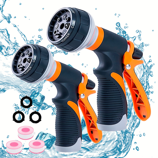 2 Pack Garden Hose Nozzle, Heavy Duty Water Hose Nozzle with 8 Spray Patterns, High Pressure Hose Sprayer with Flow Control for Flowers, Lawn, Car Wash and Pet Bath