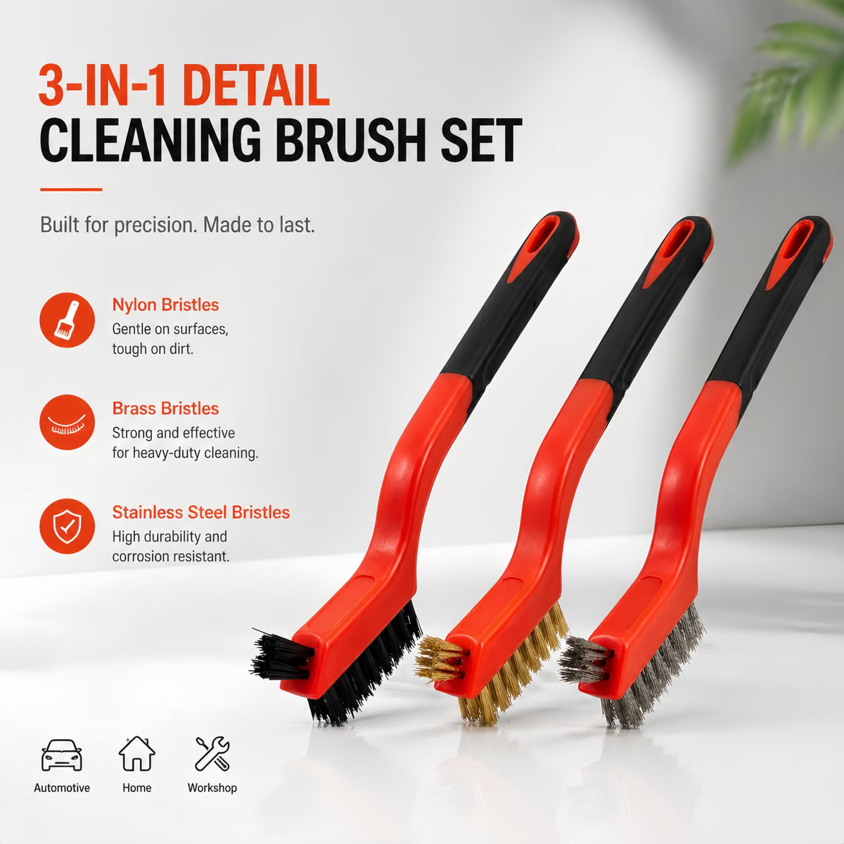 ChrumpTon 14 Pcs Wire Brush Set, Wire Brushes for Cleaning with Brass, Stainless Steel & Nylon Bristles, Curved Grip for Removing Rust, Dirt & Paint, for Home, Kitchen & Workshop Use