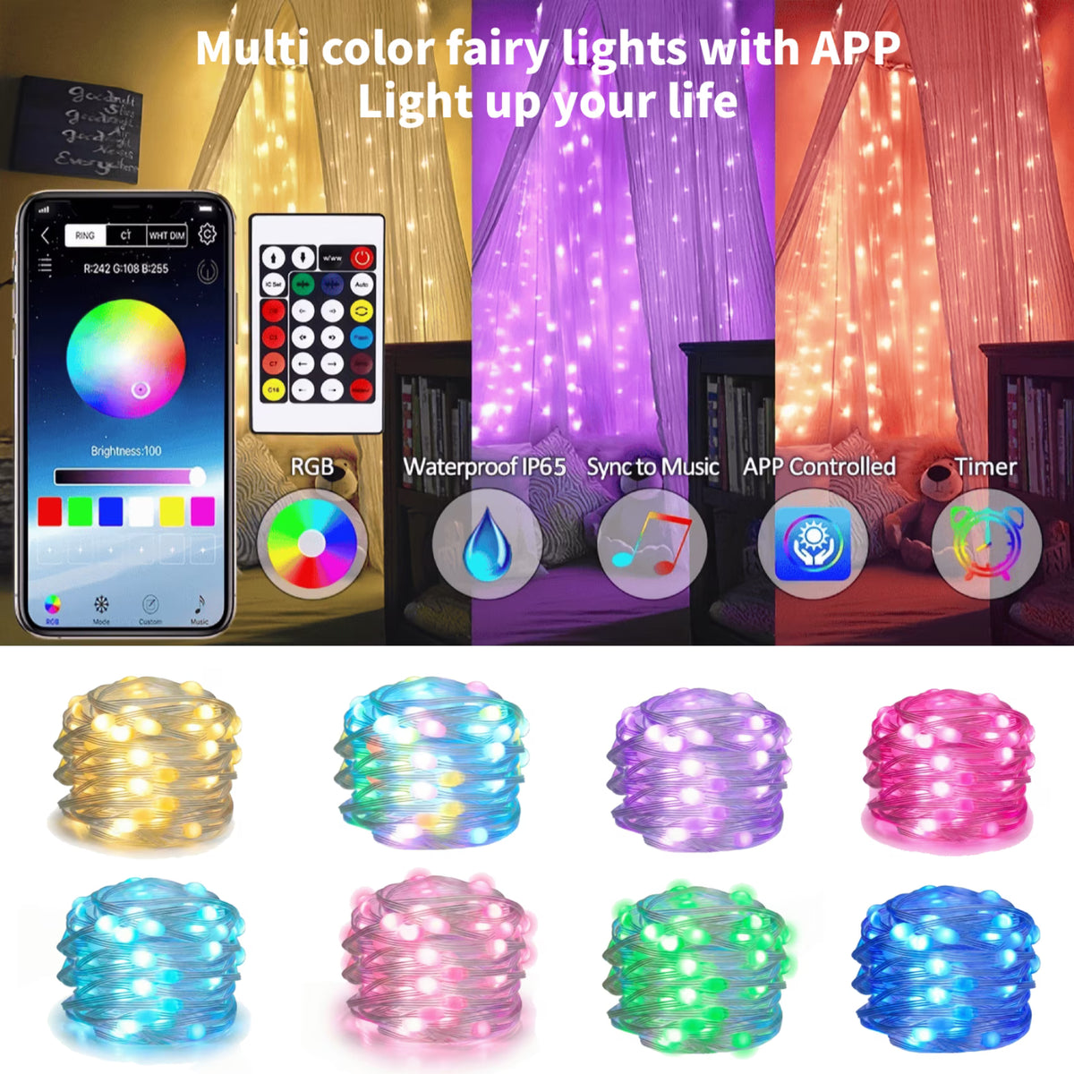 3 Pack 300 LED Fairy Lights with Remote and APP Control, 98.4 Ft USB Twinkle Lights with Timer, Multiple Modes, Waterproof Fairy String Lights for Indoor and Outdoor Decor