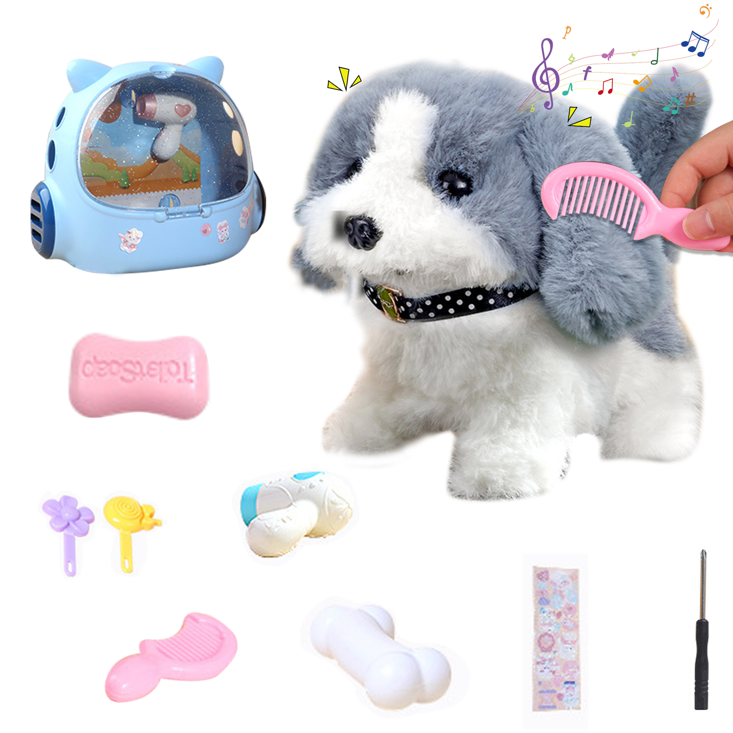 Plushdog Toy for Kids,Kids Electronic Pets,Toy Dog That Walks and Barks,Kids Puppy Toy With Space Cabin Kennel,A Total of 12 Pcs,Best 2 years old girl toys