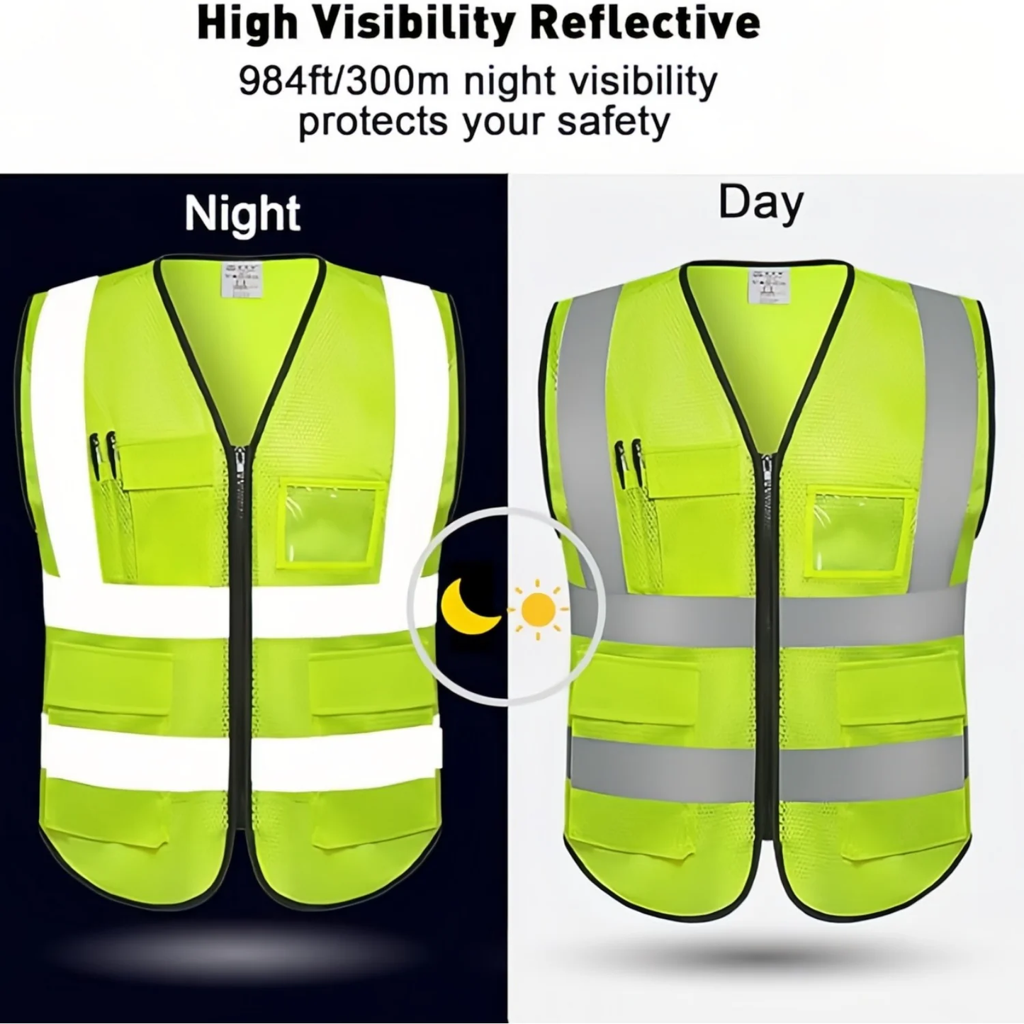 2-Pack Reflective Safety Vest for Men and Women, High Visibility Vest with Pockets, Breathable Mesh, Construction Vest with Whistle and Neon Silver Strip, Green, 4XL