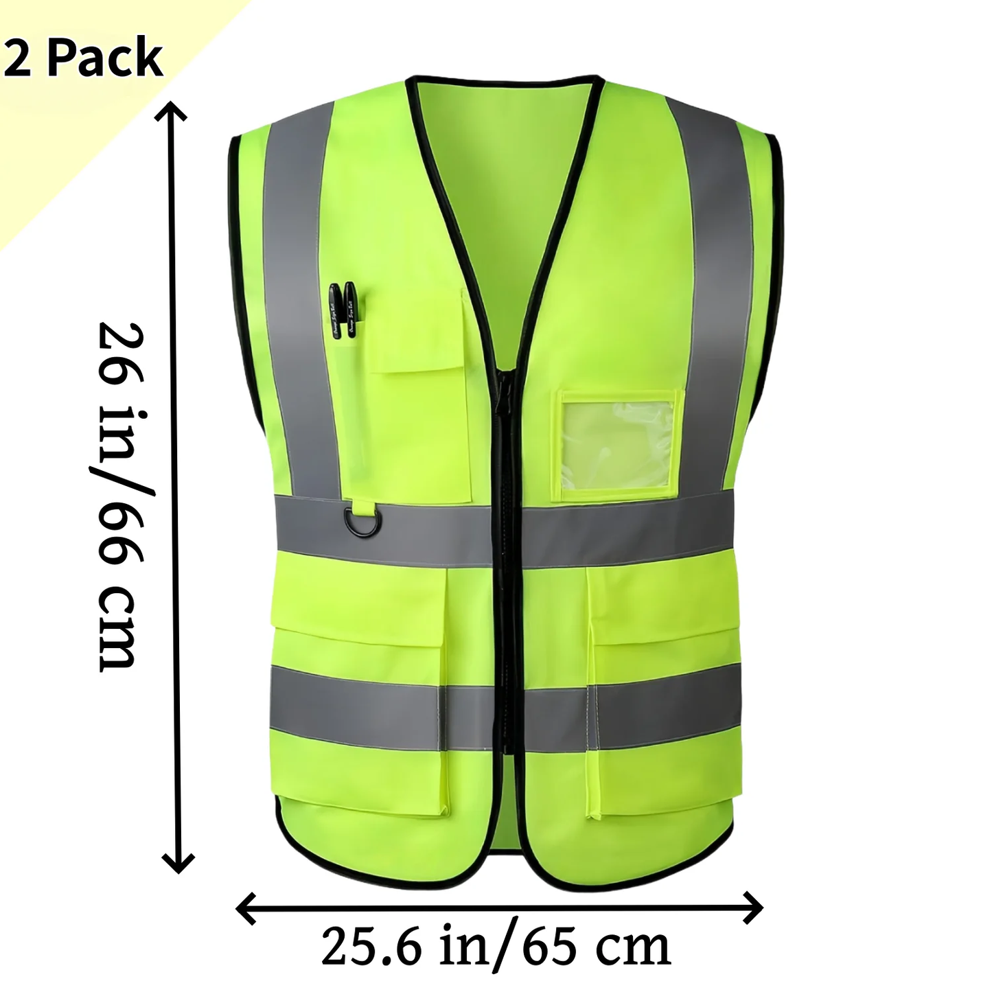 2-Pack Reflective Safety Vest for Men and Women, High Visibility Vest with Pockets, Breathable Mesh, Construction Vest with Whistle and Neon Silver Strip, Green, 4XL